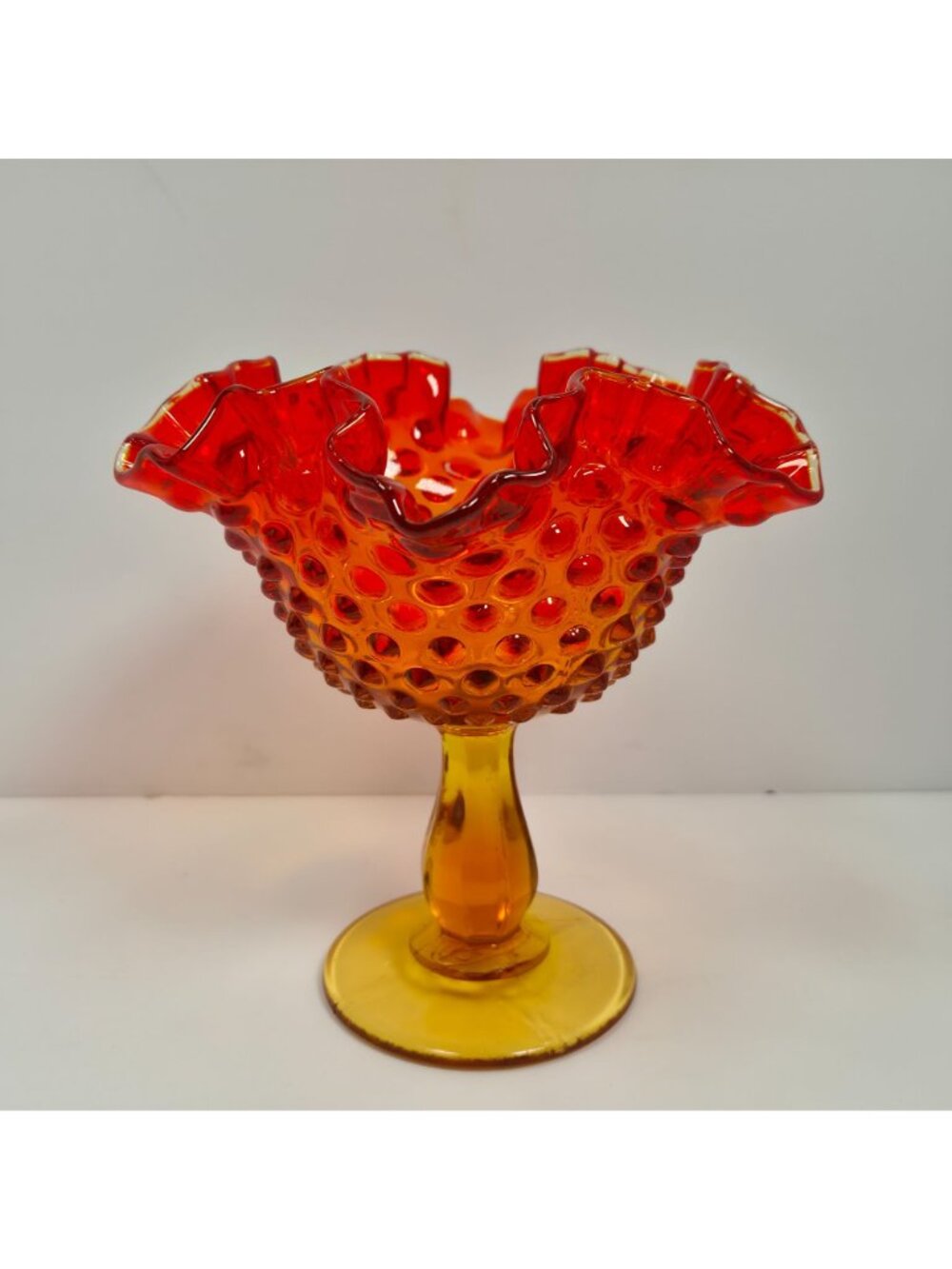 Fenton Amberina Hobnail Glass Compote With Decorative Ruffled Edge - Picture 2 of 8